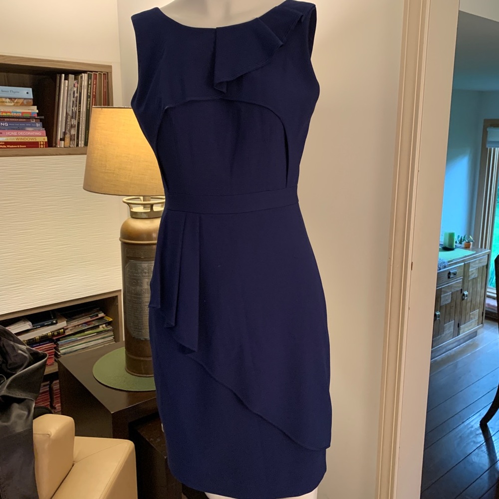BCBG navy sleeveless dress.